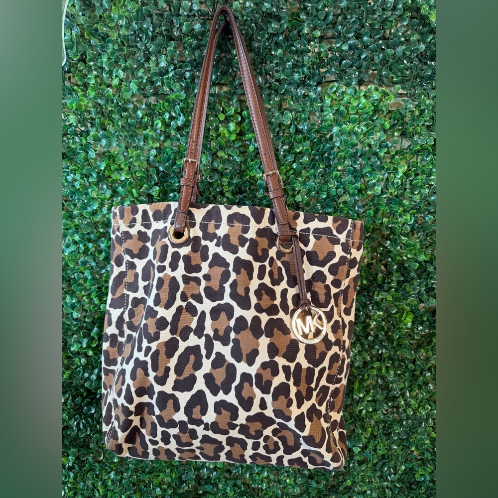 Michael Kors Brown Leopard Print Tote Bag With Gold Hardware